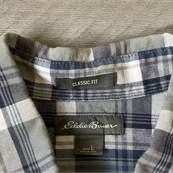 Eddie Bauer Plaid Button Down Classic Fit Grey Blue Teal - Picture 3 of 8